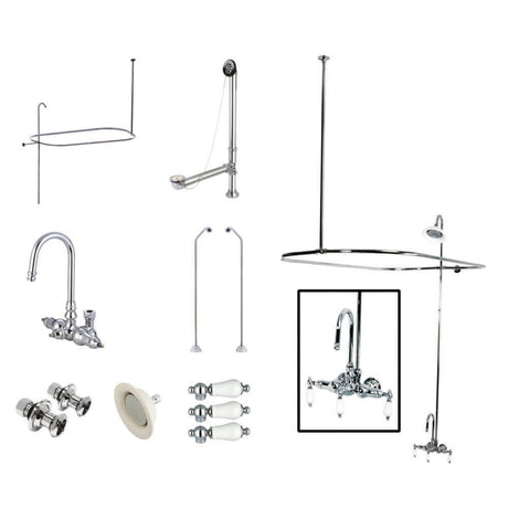 Classic Gooseneck Wall-Mount Tub, Shower and Drain Kit