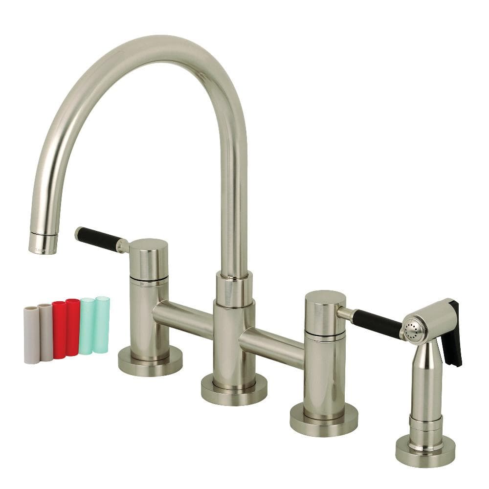 Daniel Two-Handle Bridge Kitchen Faucet with Brass Side Sprayer