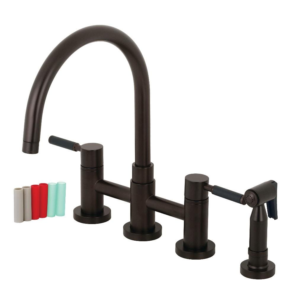 Daniel Two-Handle Bridge Kitchen Faucet with Brass Side Sprayer