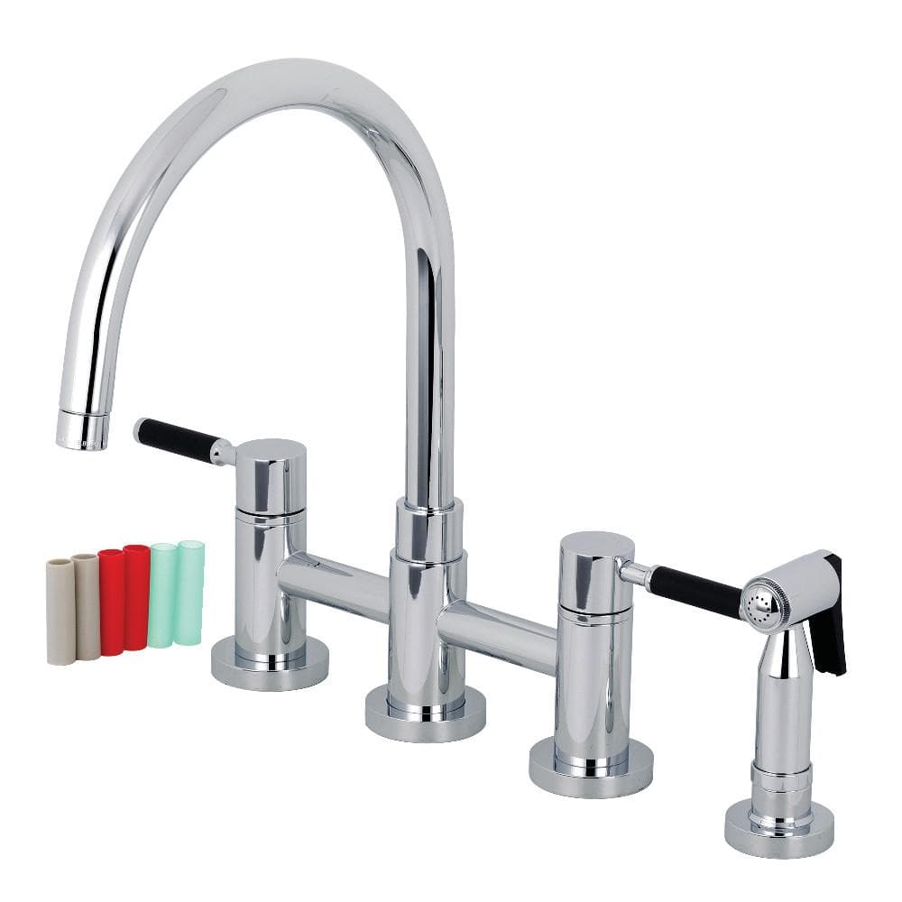 Daniel Two-Handle Bridge Kitchen Faucet with Brass Side Sprayer