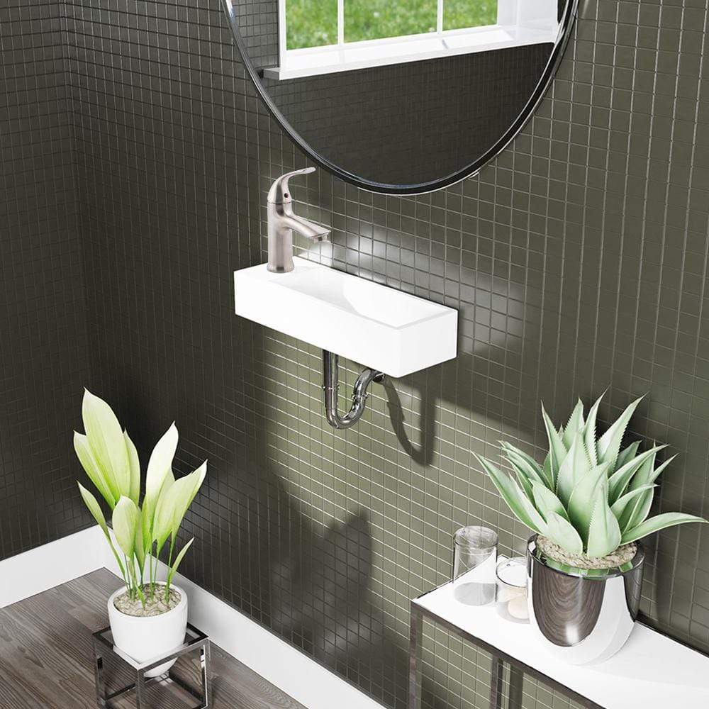 Delma Vitreous China Wall-Mount Bathroom Sink and Single-Hole Faucet Set - Left Side Drilling