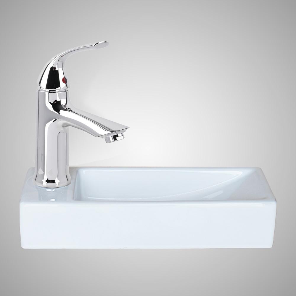 Delma Vitreous China Wall-Mount Bathroom Sink and Single-Hole Faucet Set - Left Side Drilling