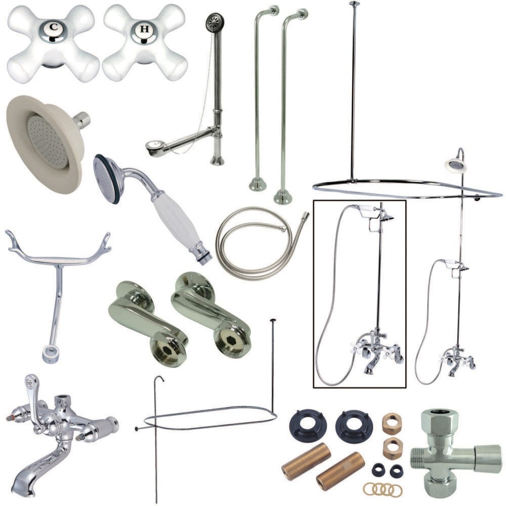 Elephant Spout Wall-Mout Tub, Shower and Drain Kit