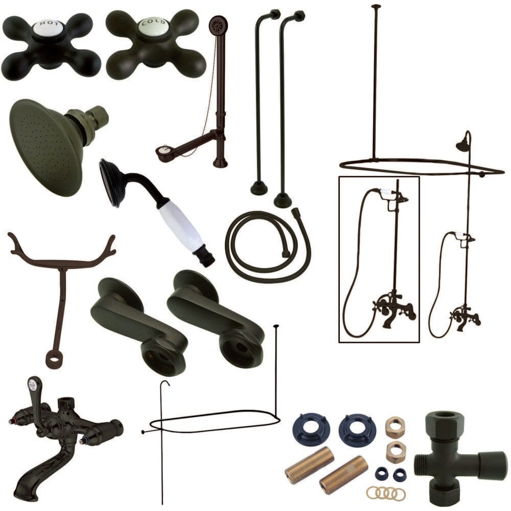 Elephant-Style Wall-Mount Tub Faucet, Shower and Drain Kit
