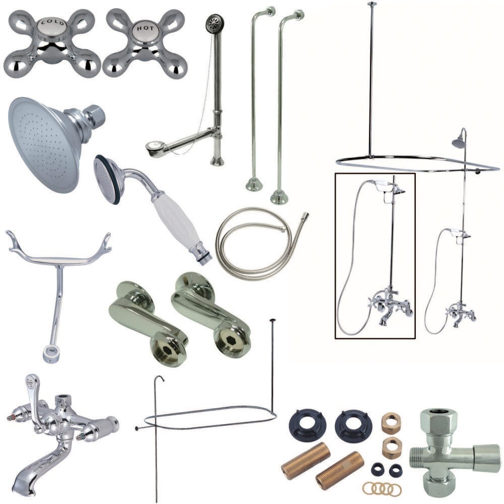 Elephant-Style Wall-Mount Tub Faucet, Shower and Drain Kit