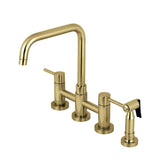 Gonzalo Two-Handle Bridge Kitchen Faucet with Brass Sprayer