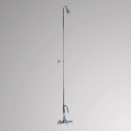 Gooseneck Leg Tub Diverter Faucet with Porcelain Handles, Riser and Shower Head