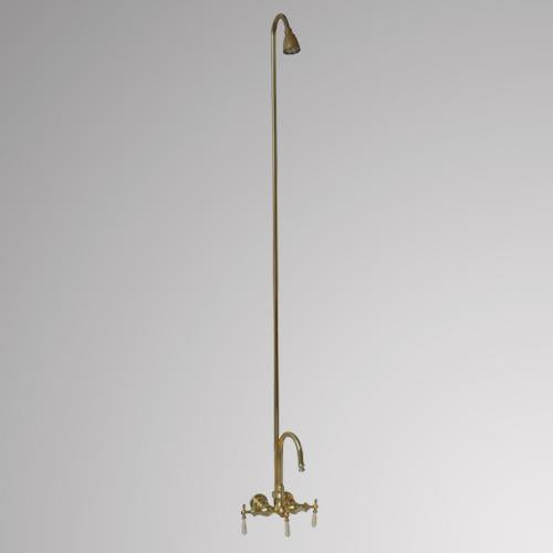 Gooseneck Leg Tub Diverter Faucet with Porcelain Handles, Riser and Shower Head