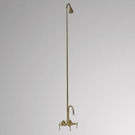 Gooseneck Leg Tub Diverter Faucet with Porcelain Handles, Riser and Shower Head