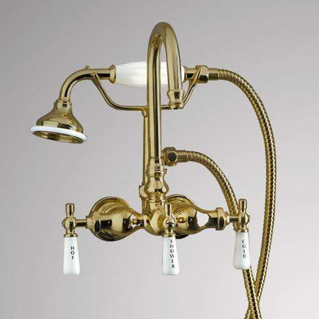 Gooseneck Leg Tub Wall-Mount Diverter Faucet with Hand Shower