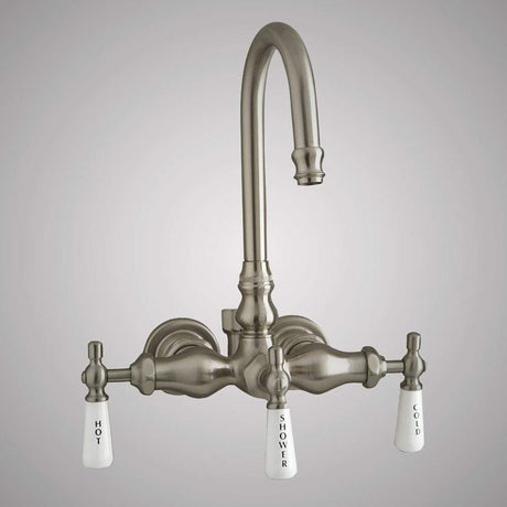 Gooseneck Leg Tub Wall-Mount Diverter Faucet with Porcelain Handles