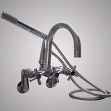 Gooseneck Wall-Mount Tub Faucet with Modern Hand Shower and Modern Cross Handles