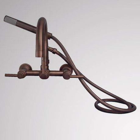 Gooseneck Wall-Mount Tub Faucet with Modern Hand Shower and Modern Lever Handles