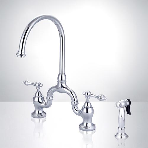Grimstad Bridge Kitchen Faucet with Brass Sprayer