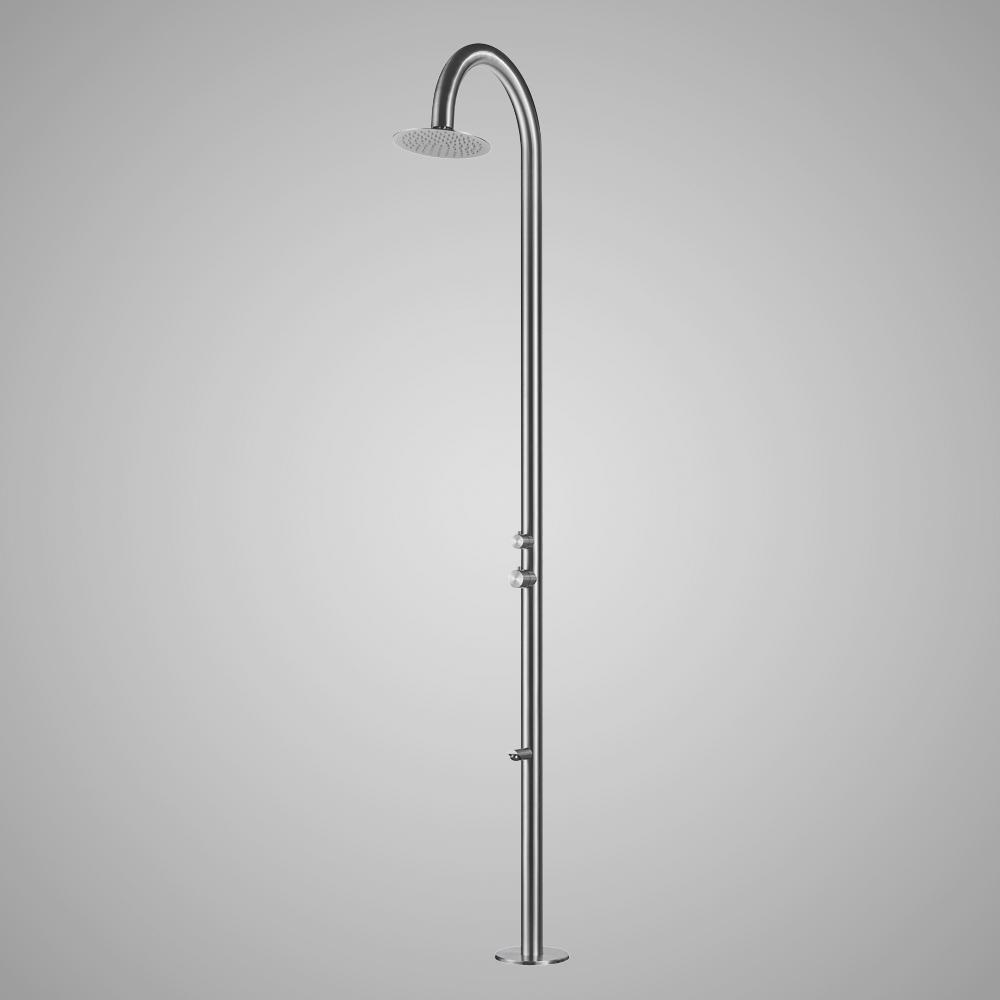 Hart Freestanding Stainless Steel Outdoor Shower with Foot Shower - Brushed Finish