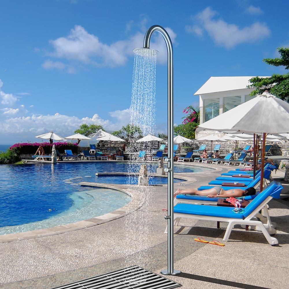 Hart Freestanding Stainless Steel Outdoor Shower with Foot Shower - Brushed Finish