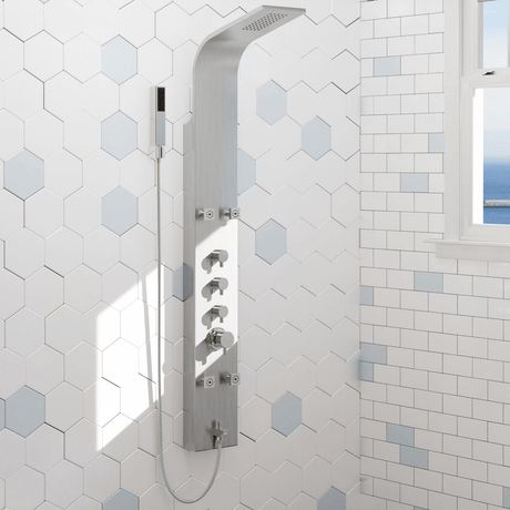 Helma Pressure Balance Stainless Steel Shower Panel with Hand Shower
