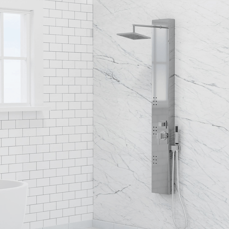 Hertha Pressure Balance Stainless Steel Shower Panel with Hand Shower - Polished Finish