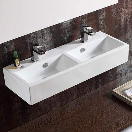 Iola Double-Bowl Vitreous China Wall-Mount Bathroom Sink