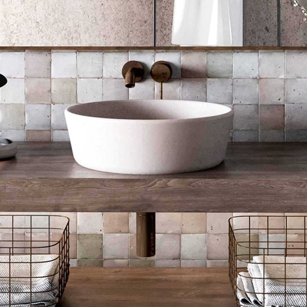 Jazerp Round Cast Concrete Vessel Sink - White