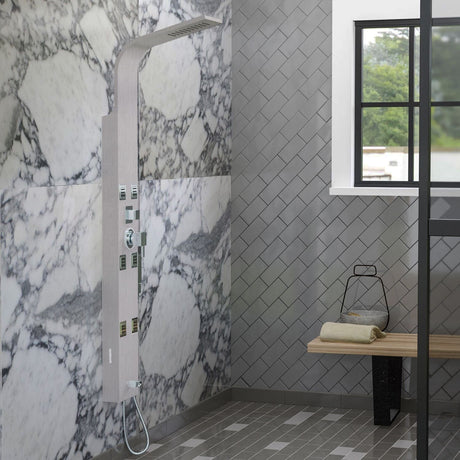 Jedida Pressure Balance Stainless Steel Shower Panel with Hand Shower - Brushed Finish