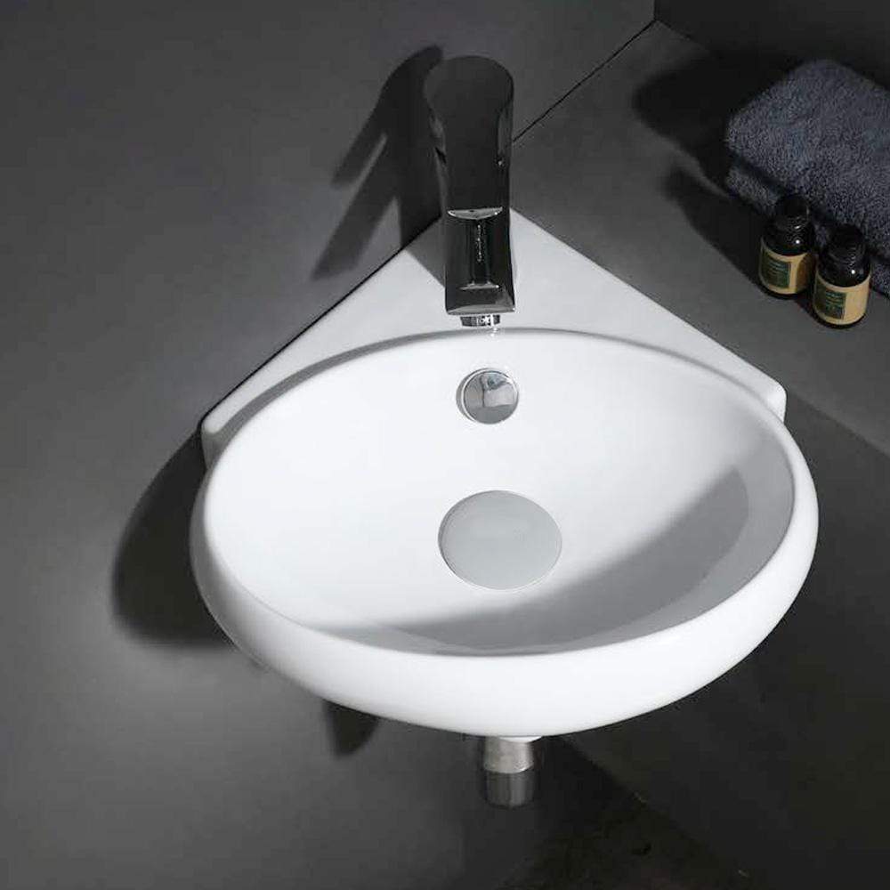 Junet Vitreous China Corner Wall-Mount Bathroom Sink