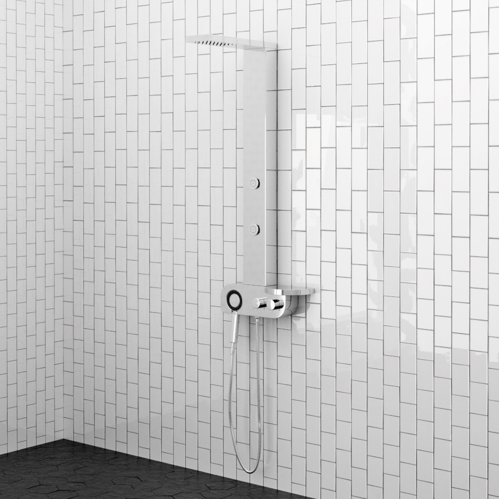 Kiden Pressure Balance Stainless Steel Shower Panel with Hand Shower - Polished Finish