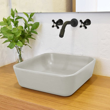 Lanton Square Cast Concrete Vessel Sink - Light Grey