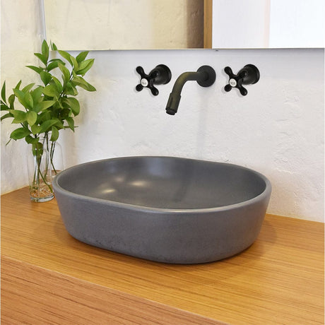Marpen Oval Cast Concrete Vessel Sink - Dark Grey