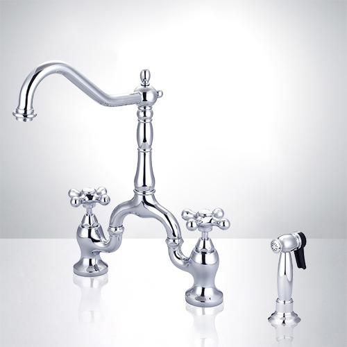 Odda Bridge Kitchen Faucet with Brass Sprayer