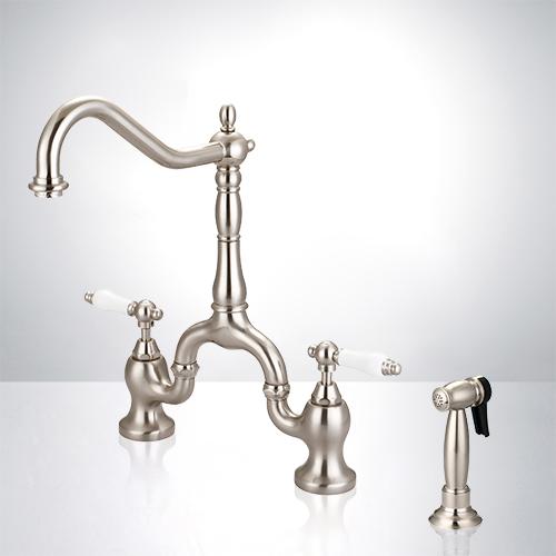 Randers Bridge Kitchen Faucet with Brass Sprayer
