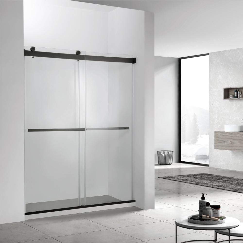 Skyros 60" W x 76" H Double Sliding Frameless Shower Door in Matt Black