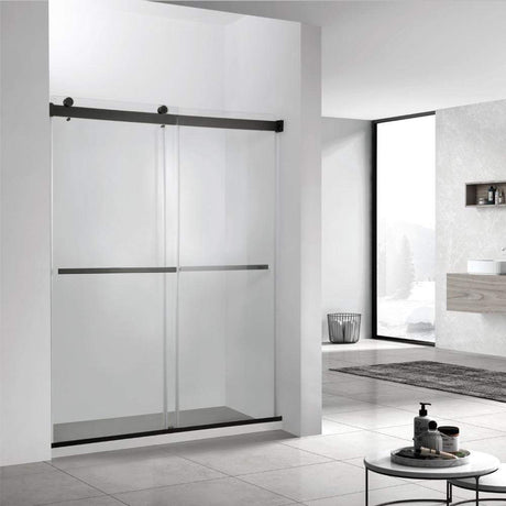 Skyros 60" W x 76" H Double Sliding Frameless Shower Door in Matt Black