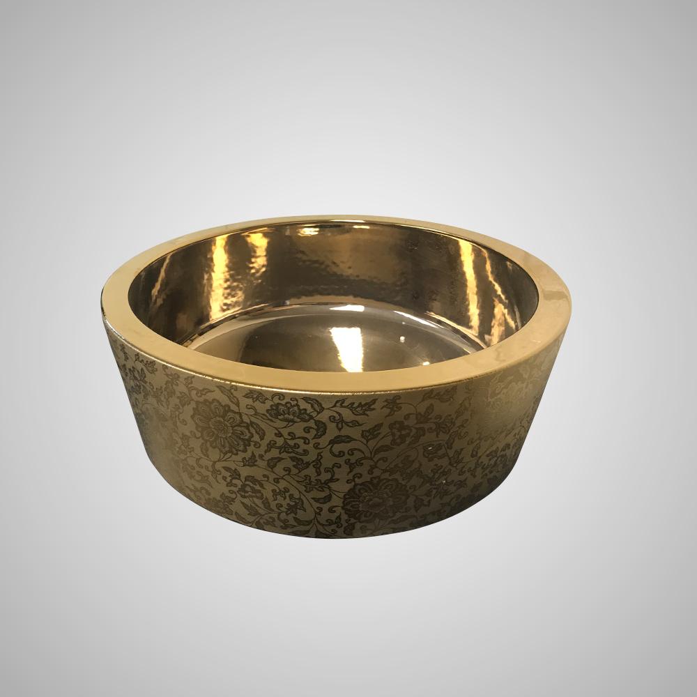Tama Vitreous China Vessel Sink - Gold with Floral Exterior Design