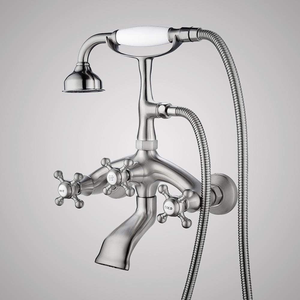 Traditional Bathroom Wall-Mount Tub Faucet with Hand Shower - Angular Body