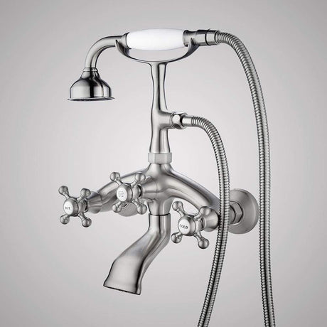 Traditional Bathroom Wall-Mount Tub Faucet with Hand Shower - Angular Body