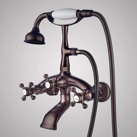 Traditional Bathroom Wall-Mount Tub Faucet with Hand Shower - Angular Body