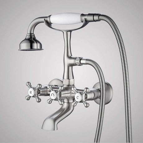 Traditional Bathroom Wall-Mount Tub Faucet with Hand Shower - Flat Body