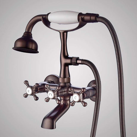 Traditional Bathroom Wall-Mount Tub Faucet with Hand Shower - Flat Body