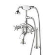 Traditional Deck-Mount Tub Faucet with Metal Hand Shower -  Angular Body and Modern Couplers