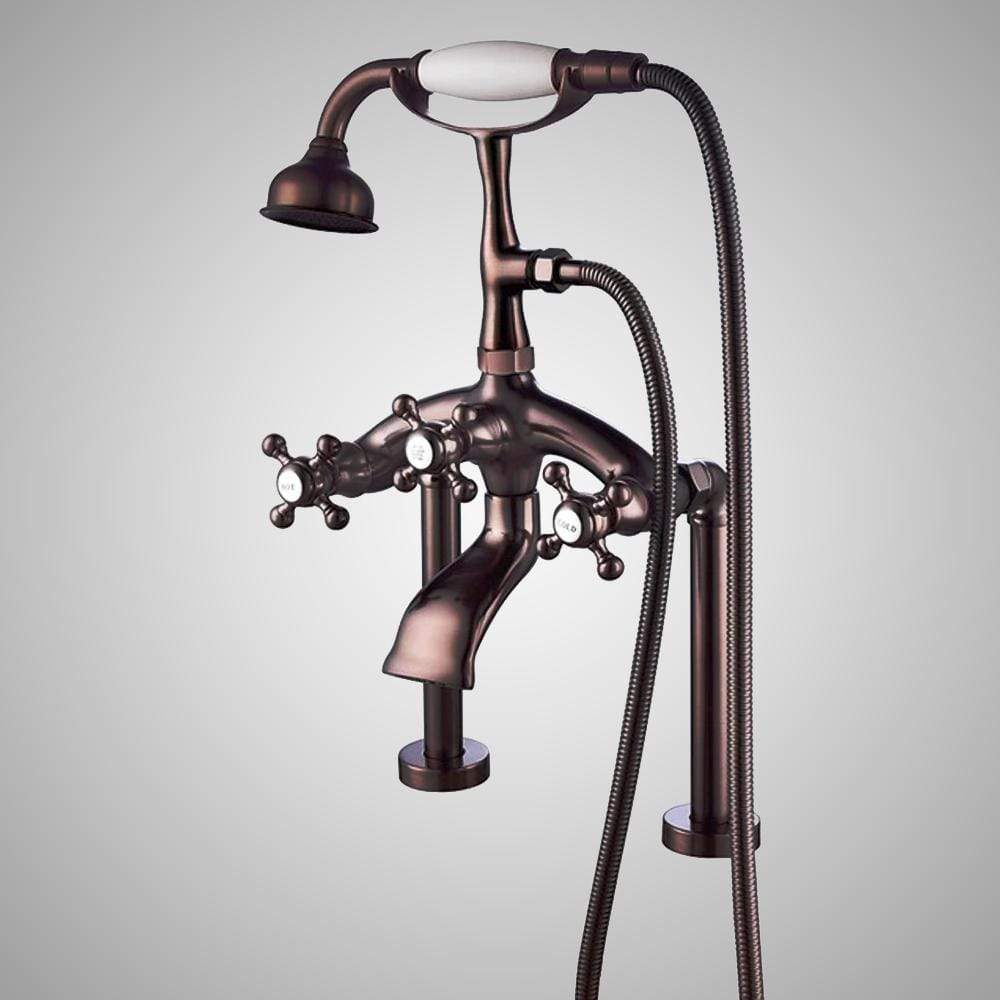 Traditional Deck-Mount Tub Faucet with Metal Hand Shower - Angular Body and Vintage Couplers