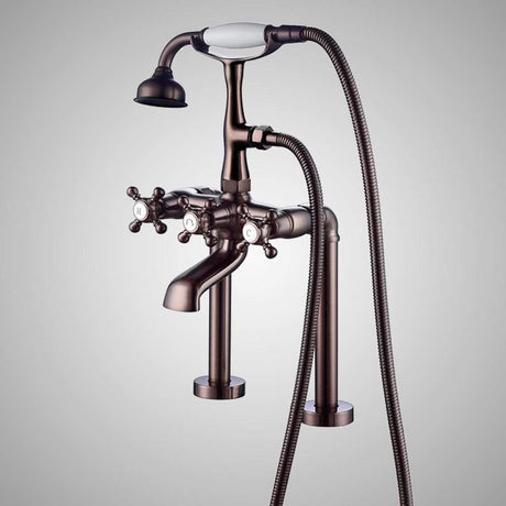 Traditional Deck-Mount Tub Faucet with Metal Hand Shower - Flat Body and Modern Couplers