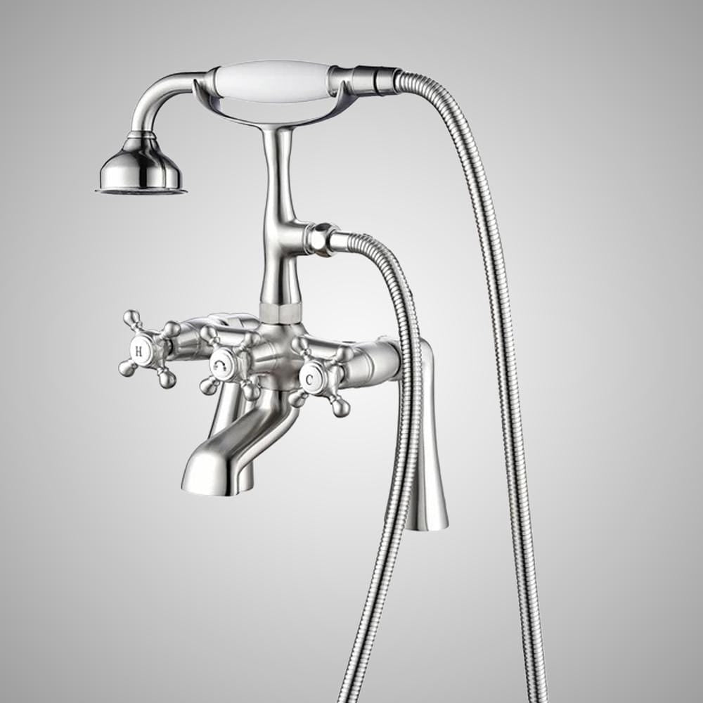 Traditional Deck-Mount Tub Faucet with Metal Hand Shower - Flat Body and Vintage Couplers