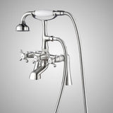 Traditional Deck-Mount Tub Faucet with Metal Hand Shower - Flat Body and Vintage Couplers
