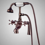Traditional Deck-Mount Tub Faucet with Metal Hand Shower - Flat Body and Vintage Couplers