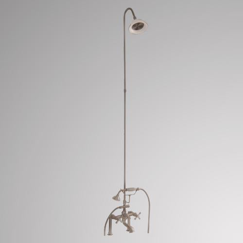 Traditional Deck-Mount Tub Faucet with Porcelain Hand Shower, Riser and Shower Head