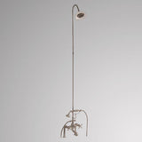 Traditional Deck-Mount Tub Faucet with Porcelain Hand Shower, Riser and Shower Head