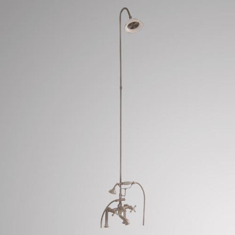 Traditional Deck-Mount Tub Faucet with Porcelain Hand Shower, Riser and Shower Head