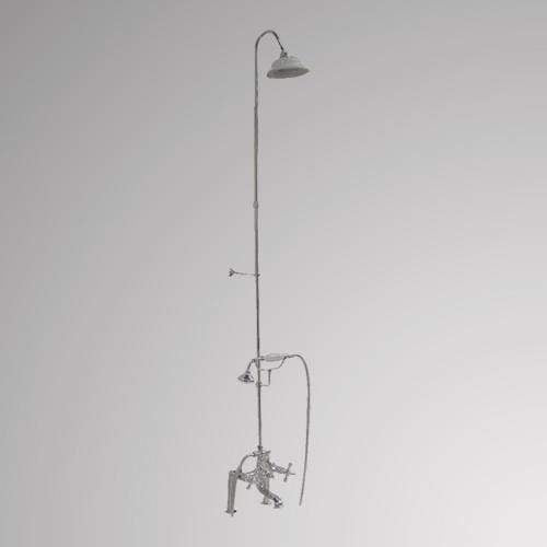 Traditional Deck-Mount Tub Faucet with Porcelain Hand Shower, Riser and Shower Head