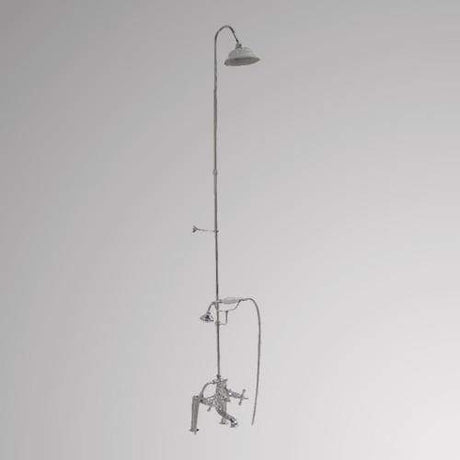 Traditional Deck-Mount Tub Faucet with Porcelain Hand Shower, Riser and Shower Head